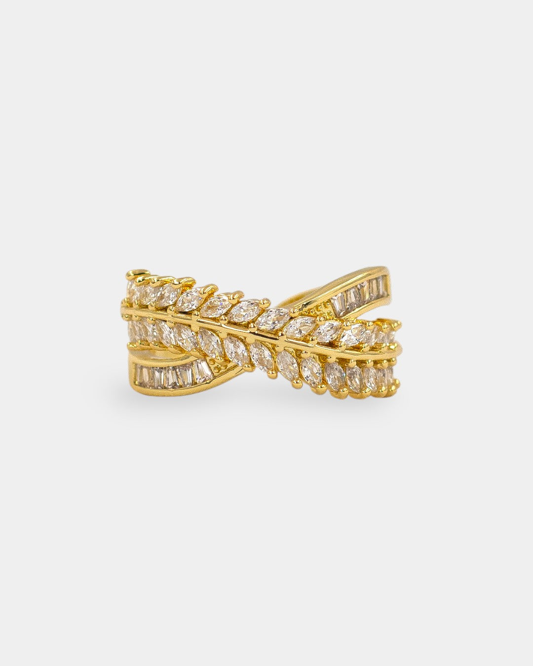 ANILLO HOJAS CRUZADA ZIRCONIA
