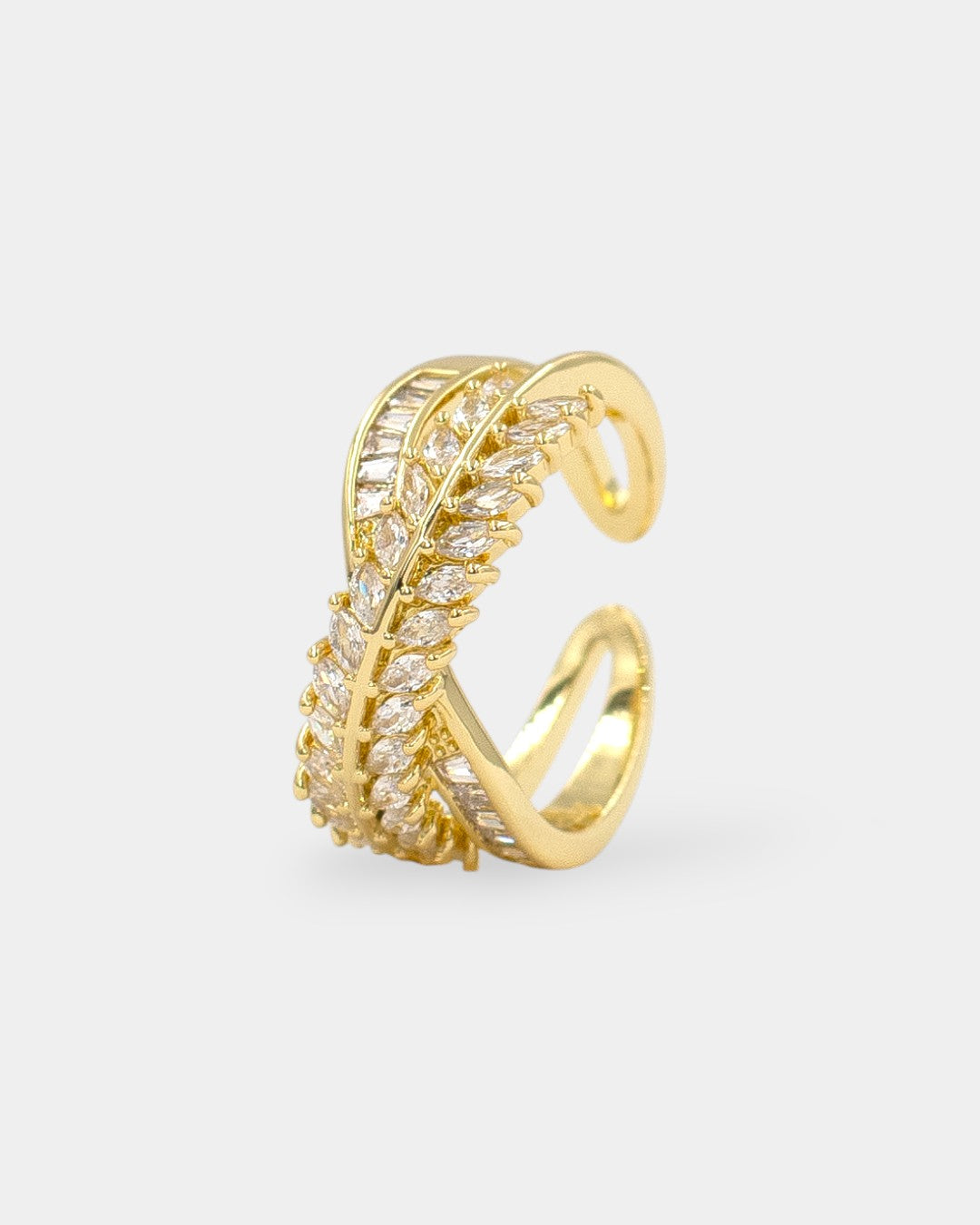 ANILLO HOJAS CRUZADA ZIRCONIA